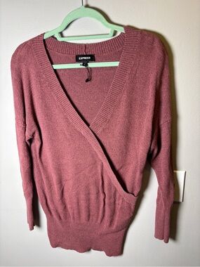 Express Women's Dusty Rose V-Neck Wrap Sweater